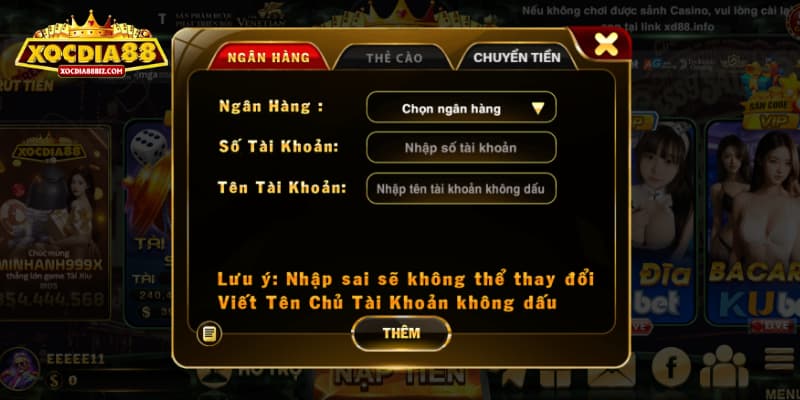 Hướng dẫn gửi và rút tiền XOCDIA88